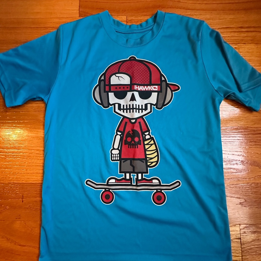 Tony Hawk Turquoise Kids Skull Skateboard Tee